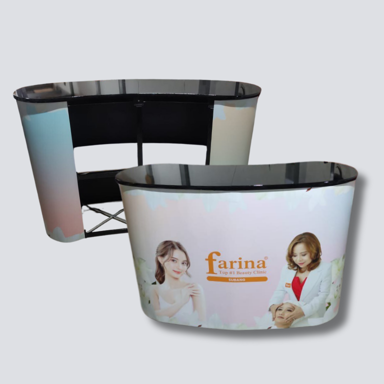 pop up counter, meja display, poly counter