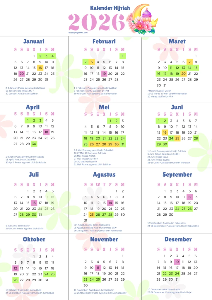 kalender hijriah 2026, kalender islam 2026, cetak kalender
