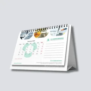 kalender meja kawat spiral, jenis finishing kalender, kalender duduk dengan finishing kawat spiral